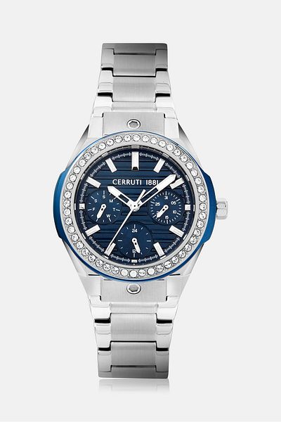 Cerruti 1881 ساعة نسائية تناظرية كلاسيكية بتصميم كلاسيكي Ciwlk2113901، فضي/أزرق