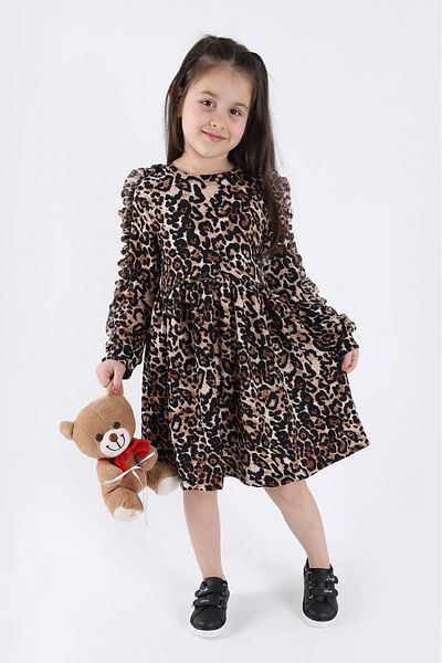 aden kids Момиче рокля с леопардови шарки с волани и детайли