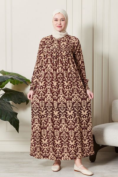 fistan Shirring Robadan Μπροστινά κουμπιά από ύφασμα βισκόζης Φόρεμα προσευχής για μητρικό φόρεμα