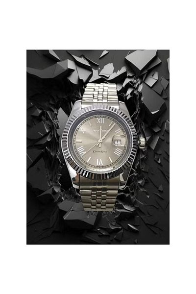 Rivoly Men's Stainless Steel Analog Quartz Watch Date Display Easy to Read Fashion Design Waterproof