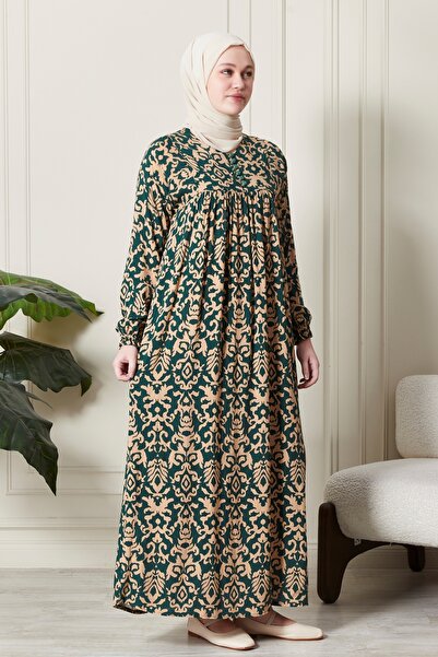 fistan Büzgü Robadan Önü Düğmeli Viskon Kumaş Tessetür Giyim Anne Elbisesi Namaz Elbisesi