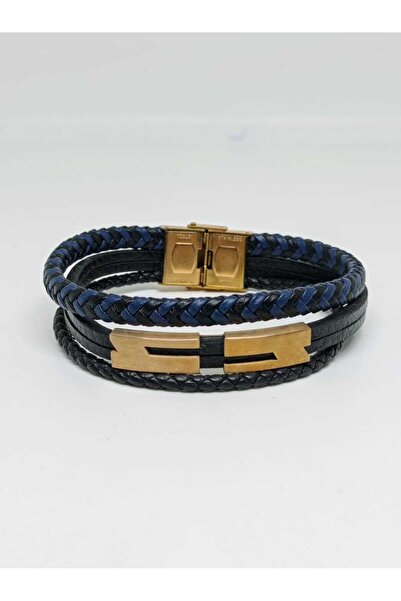 mama india alaçatı Men's Vegan Surgical Steel Bracelet, Black Navy Blue Multi...