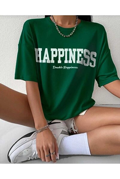 KOZİA OUTDOORS Μπλουζάκι με στάμπα με κείμενο Happiness, άνετο και μεγάλου με...