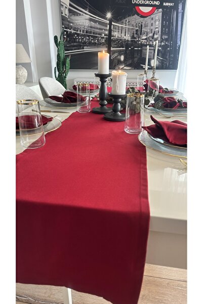 Decamor home Cotton Stain-Resistant Burgundy Long Runner (Nappe Not Included)