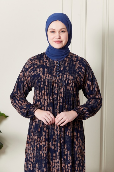 fistan Shirring Robadan Μπροστινά κουμπιά από ύφασμα βισκόζης Φόρεμα προσευχής για μητρικό φόρεμα