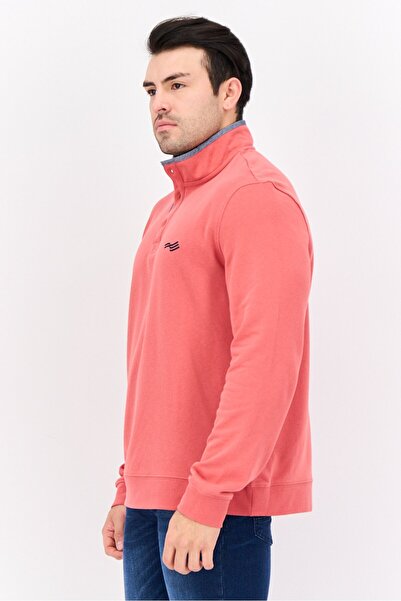 Perry Ellis Men High Neck Long Sleeve Brand Logo Sweatshirt, Mineral Red