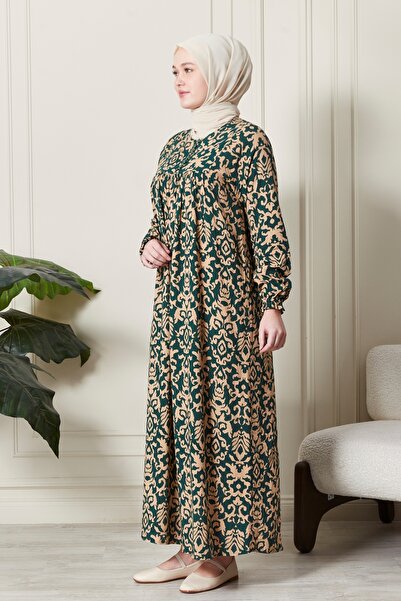 fistan Büzgü Robadan Önü Düğmeli Viskon Kumaş Tessetür Giyim Anne Elbisesi Namaz Elbisesi