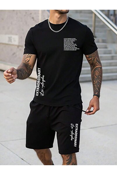 Tarzsokak طقم تي شيرت وشورت رجالي كاجوال بسيط بأكمام قصيرة من Manfinity Homme...