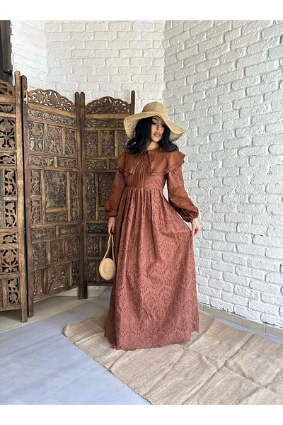 moneta boutique Γυναικείο μωρό γιακά με δαντέλα με λεπτομέρεια μακρύ φόρεμα με φασόλια