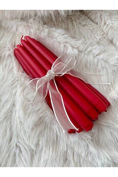 sanat perisi Kırmızı Konik Şamdan Mum - 4 lü Set