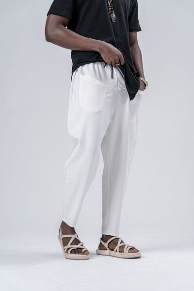 Superbluemexico Ανδρικό παντελόνι με αντίστροφη τσέπη Carrot White Shalwar