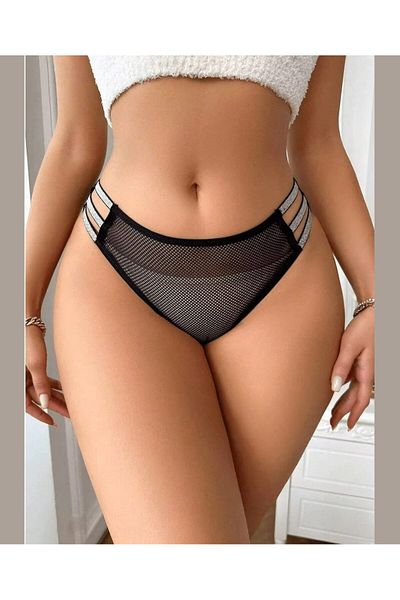 İntive Lingerie Feel Lady Full-File Thong Cut Panties with Shiny Thin Strip on the Sides -1035