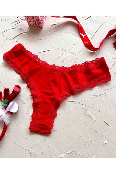 İntive Lingerie Tanga/lenjerie de corp pentru femei, din bumbac, roșu, cu dantelă