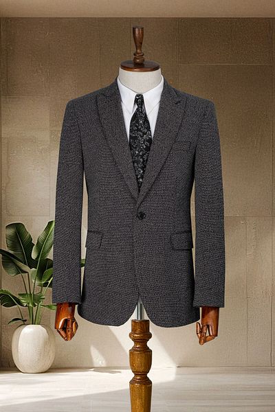 Sergio Ferraro Black Textured Italian Style Slim Fit Men's Blazer Jacket
