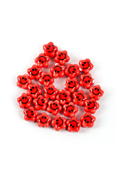 yfhobi 1 Adet - 11 mm Çiçek Gülenyüz Desenli Porselen Boncuk, Kırmızı Renk Po...