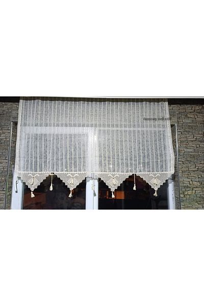 TUNCAY TEKSTİL Bodrum Buldan Tulle Curtain Authentic Hand Lace Bohemian Style Striped Tulle Curtain