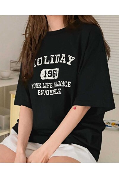 KOZİA OUTDOORS Tricou de bază oversize unisex cu imprimeu de sărbători, confo...