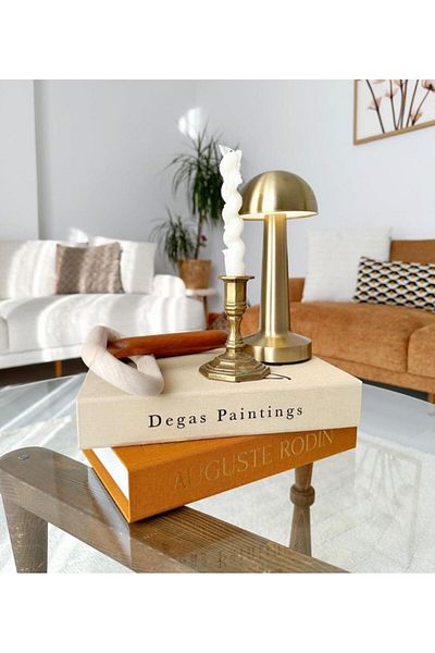 PEKİBU Fabric Covered Decorative Book Kute Set - Mustard and Light Brown