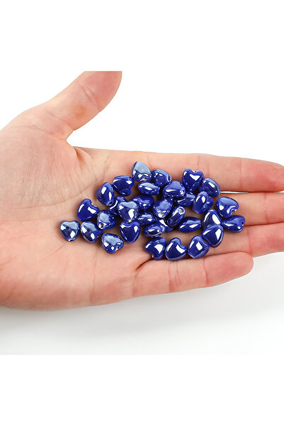 yfhobi 1 Adet - 10 mm Kalp Desenli Porselen Boncuk, Mavi Renk Porselen Takı A...