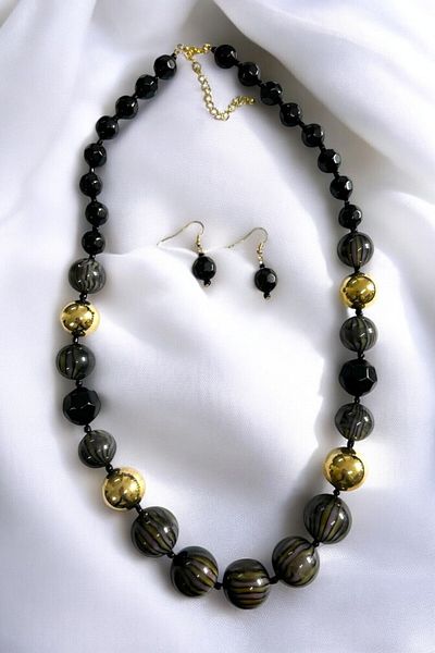 PETEK AKSESUAR Long Ball Metalized Acrylic Pendant Earring Set