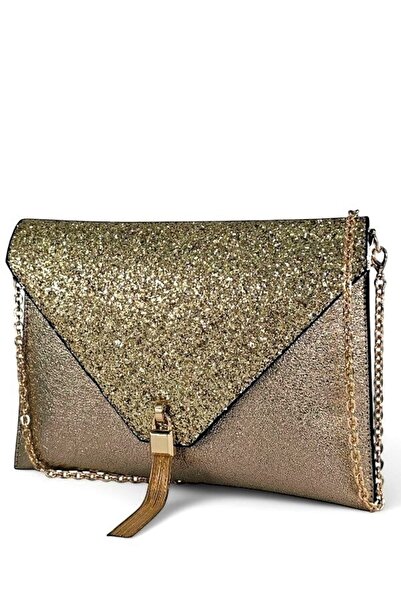 Evident Gold Taş Desenli Zincir Askılı Kadın Portföy & Clutch Çanta
