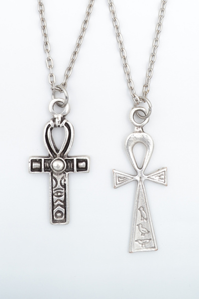 Bu Farklı 2'li Ankh Anahtarı - Nil'in Anahtarı Gümüş Kaplama Kolye Seti