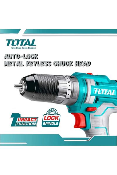 TOTAL 20V 45Nm Vibrating Cordless Drill with Plastic Bag, Extra Battery and Charger