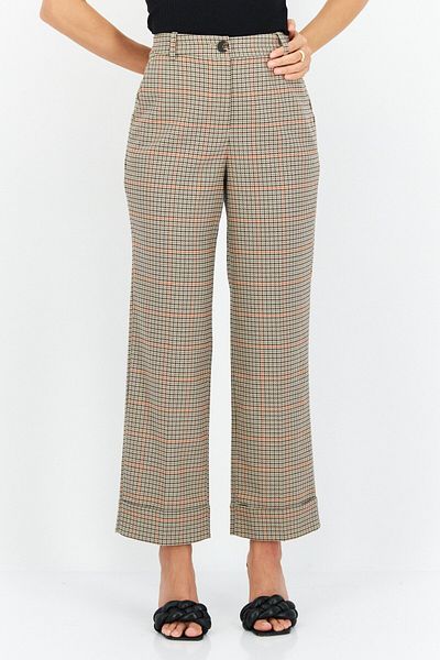 Esprit Women Regular Fit Houndstooth Casual Pants, Beige