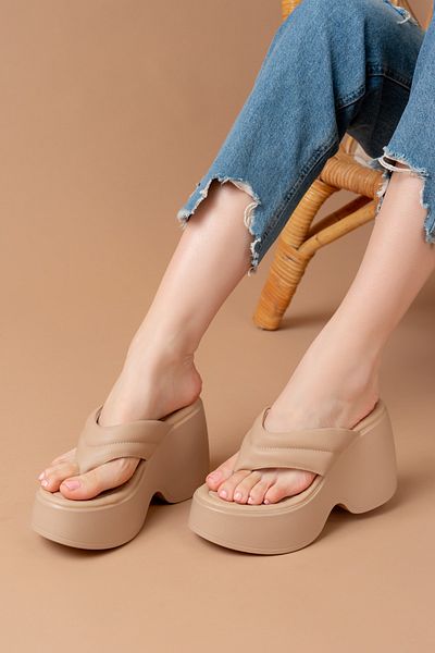 SEEM & BE Γυναικείες σαγιονάρες Irina Wedge Platform Sole Nude
