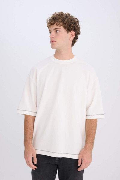 DeFacto Ανδρικό μπλουζάκι Loose Fit Ecru C0147ax/er137