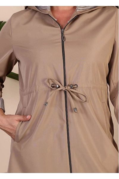 kaes giyim Women's Short Hijab Trenckot Large Size Zippered Trenc
