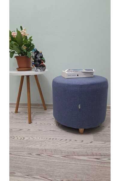 Papuli Ahşap Ayaklı Keten Yuvarlak Puf&bench Koltuk/tabure