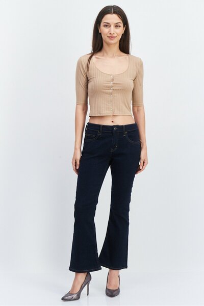 Esprit Women Regular Plain Stretchable Bootcut Jean, Navy Blue