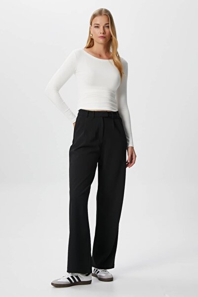 Ritnice Kadın Flow Kanca Kapamalı Cepli Siyah Kumaş Pantolon
