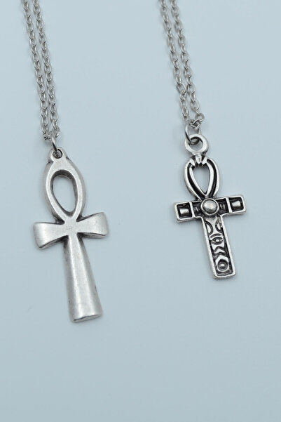 Bu Farklı 2’li Ankh Anahtarı - Nil’in Anahtarı Gümüş Kaplama Kolye Seti