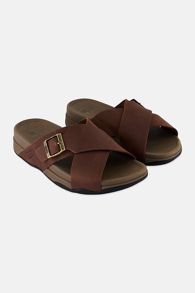 Fitflop Men Surfer Nubuck Cross Slip On Slide Sandals, Choco Brown