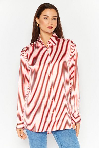 Esprit Women Spread Collar Long Sleeve Stripe Shirt, Red