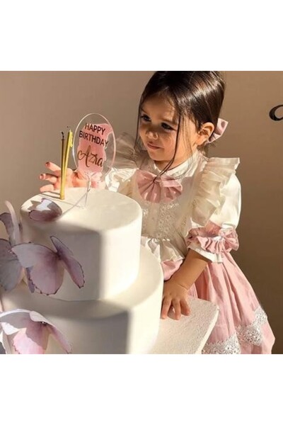 Linarookids Pembe Vintage Vintage Kız Bebek Elbisesi,Doğum günü,fotoğraf çekim elbise,0-13 Yaş Uygun