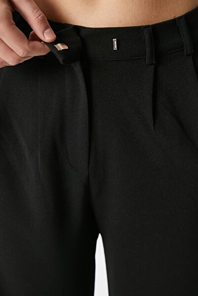 Ritnice Kadın Flow Kanca Kapamalı Cepli Siyah Kumaş Pantolon