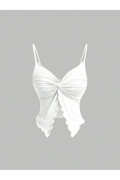 meren like your style White Front Twist Thin Strap Crop