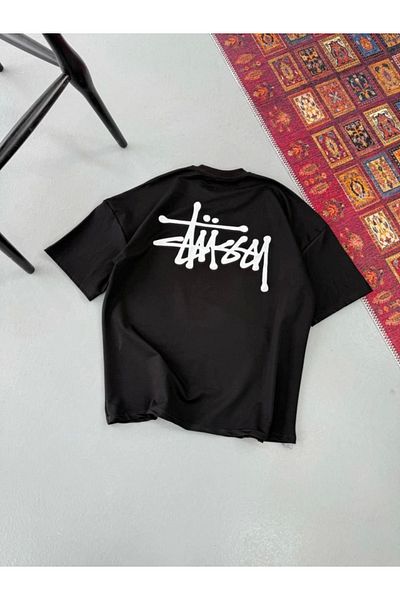 Bay Şapkacı Silky Men's Printed Oversize T-Shirt - Black