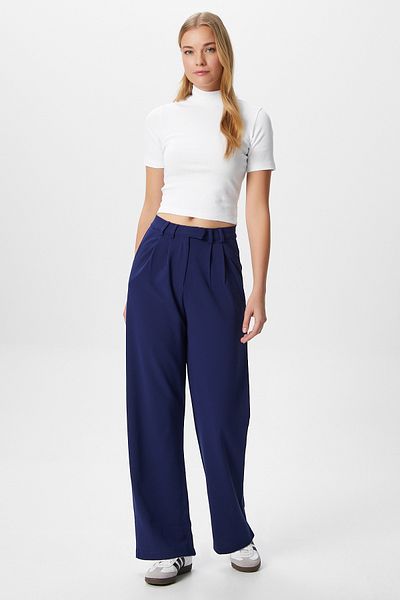 Ritnice Women's Flow Hook Closure Pocket Navy Blue Fabric Trousers