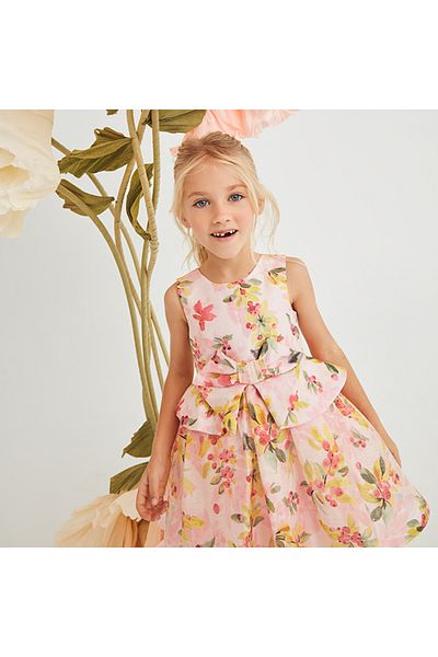 Abel & Lula Abel and Lula Girl Luxury Linen Pastel Floral Powder Dress L25Y5063