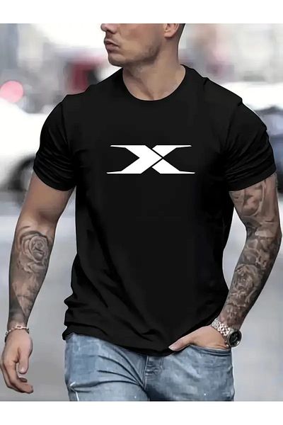 qubo sportswear & company Tricou negru cu mânecă scurtă, unisex, din bumbac, cu imprimeu supradimensionat