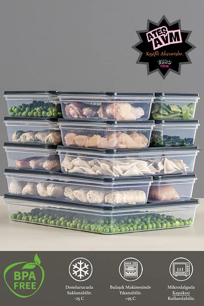 Euro Pink Microwave and Freezer Compatible 5 Piece Storage Container Set, 3X250 ml 1X1000 ml 1X2500 ml