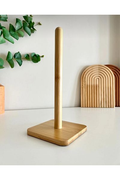 Pembelia Life Bamboo Paper Towel Holder, Tabletop Roll Paper Towel Rack-Upright Towel Napkin Holder-Square