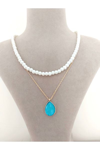 Alexis Carrel Sparkling Gold Drop Model Necklace and Pearl Necklace Set, 2-Piece Combination Necklace