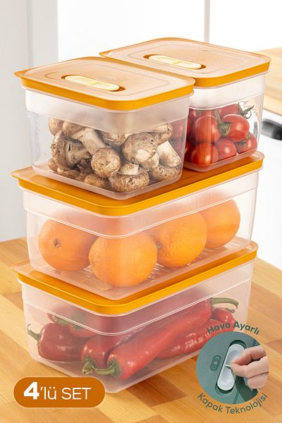 Vienev 4-Piece Adjustable Air Duct Vegetable and Fruit Storage Set - 2X(2.35-5 Lt) Orange