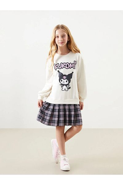 LC Waikiki LCW Kids Ecru Crew Neck Kuromi εμπριμέ φόρεμα για κορίτσια