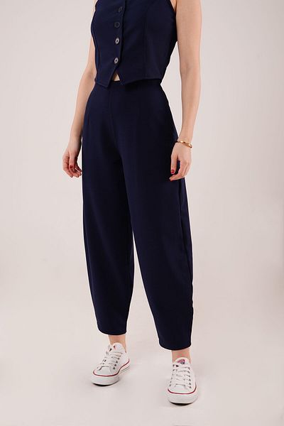 Moda Asmira    Carrot Cut Navy Blue Trousers